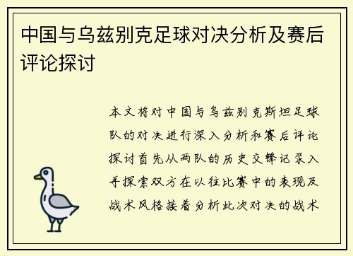 中国与乌兹别克足球对决分析及赛后评论探讨